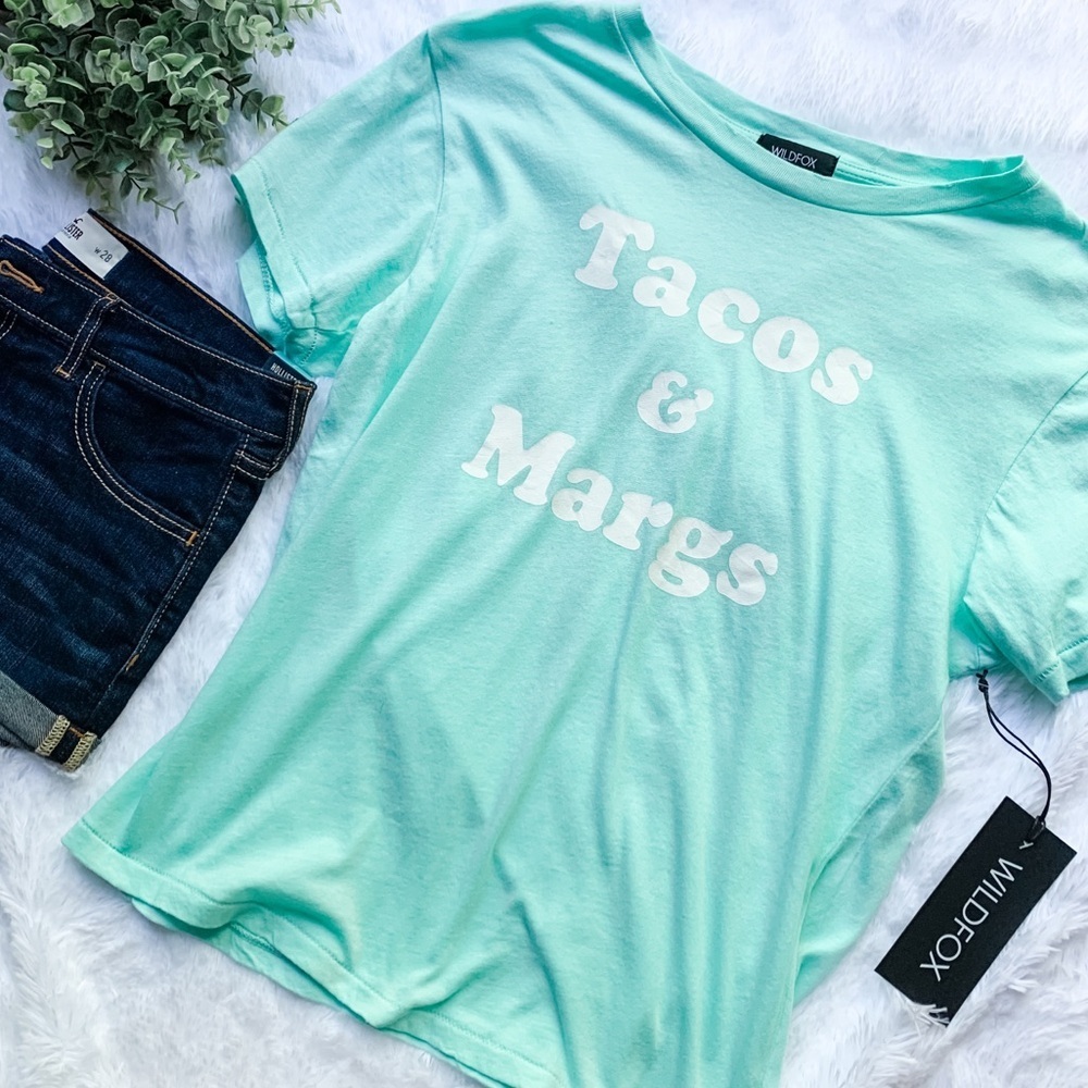 Wildfox | NWT Size Small Tacos & Margs Aqua Tee Shirt